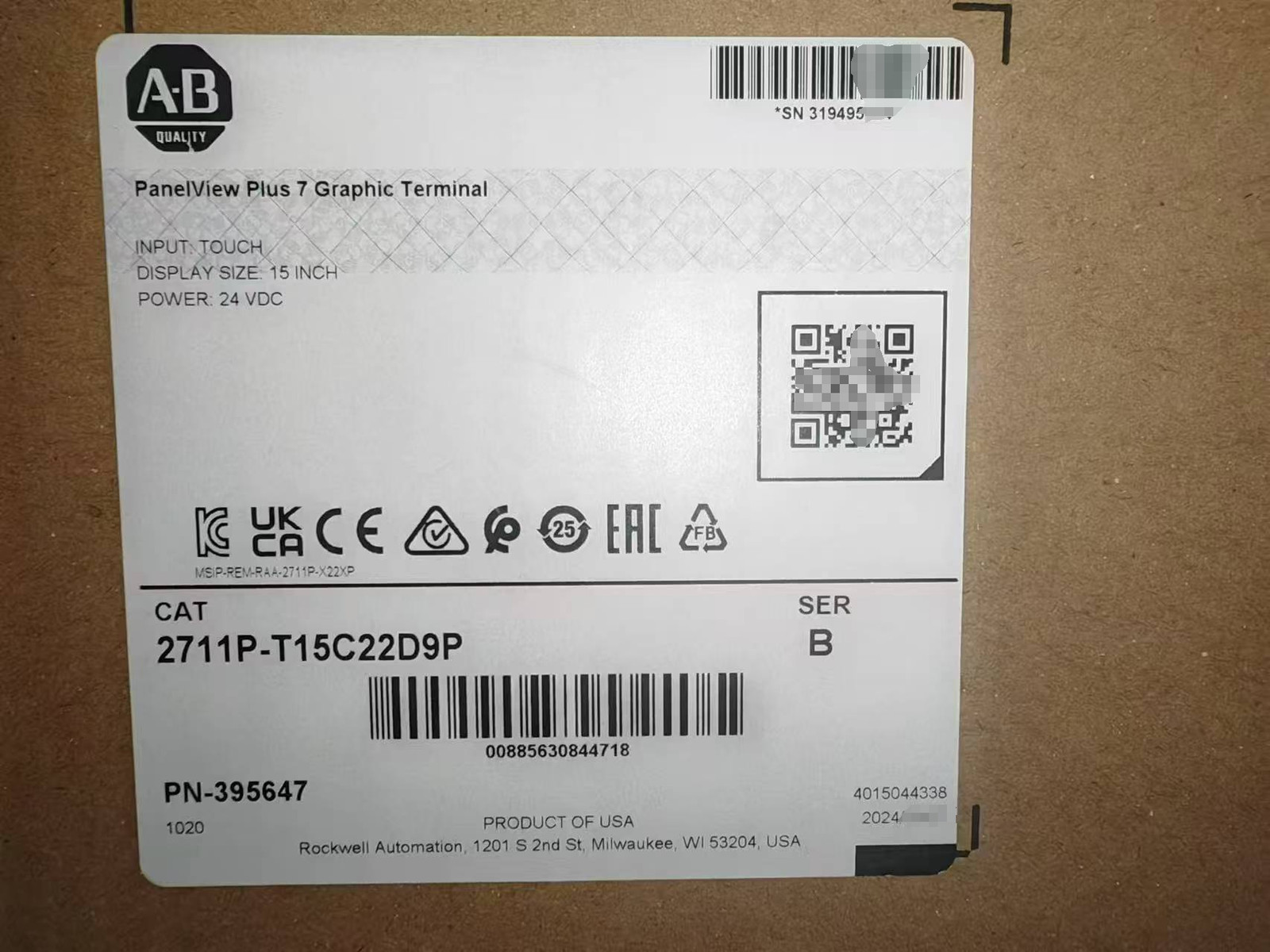 New Sealed 2711P-T15C22D9P Series B PanelView Plus 7 DC 15" Terminal Color Touch