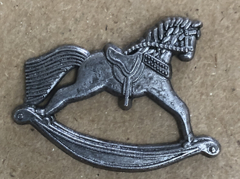 Vintage 1998 Hallmark Rocking Horse Pewter Tone Metal Lapel Brooch Pin EUC
