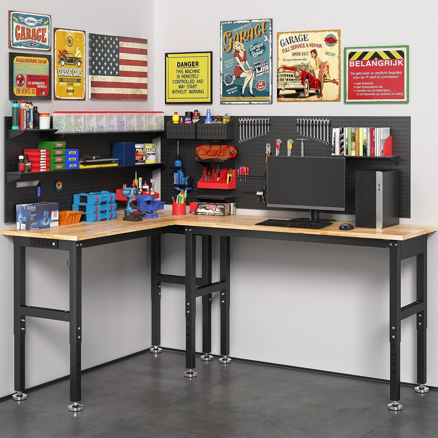 48" Heavy-Duty Workbench with Pegboard&Power Outlets Worktable 2000 LBS Capacity