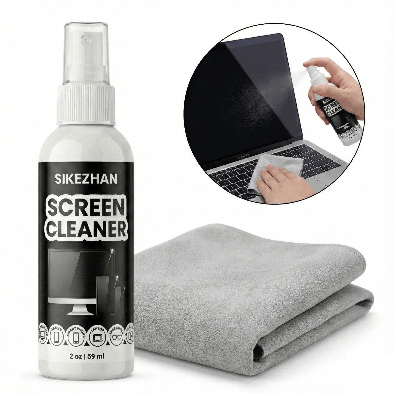 SIKEZHAN Screen Cleaner Spray Kit with Polishing Cloth Streak-Free Laptop Mac