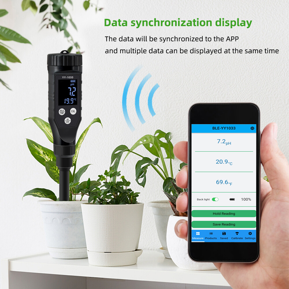 Smart Soil PH Meter 0.0-14.0pH Bluetooth Soil Data Logger Temp Acidity Analyzer