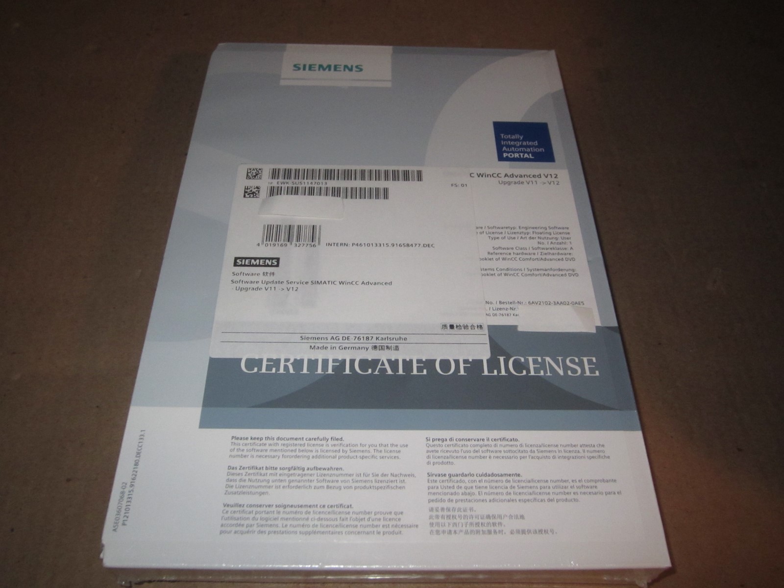 Siemens Simatic Software Upgrade WinCC Advanced V11 to V12 EWK-SUS1147013