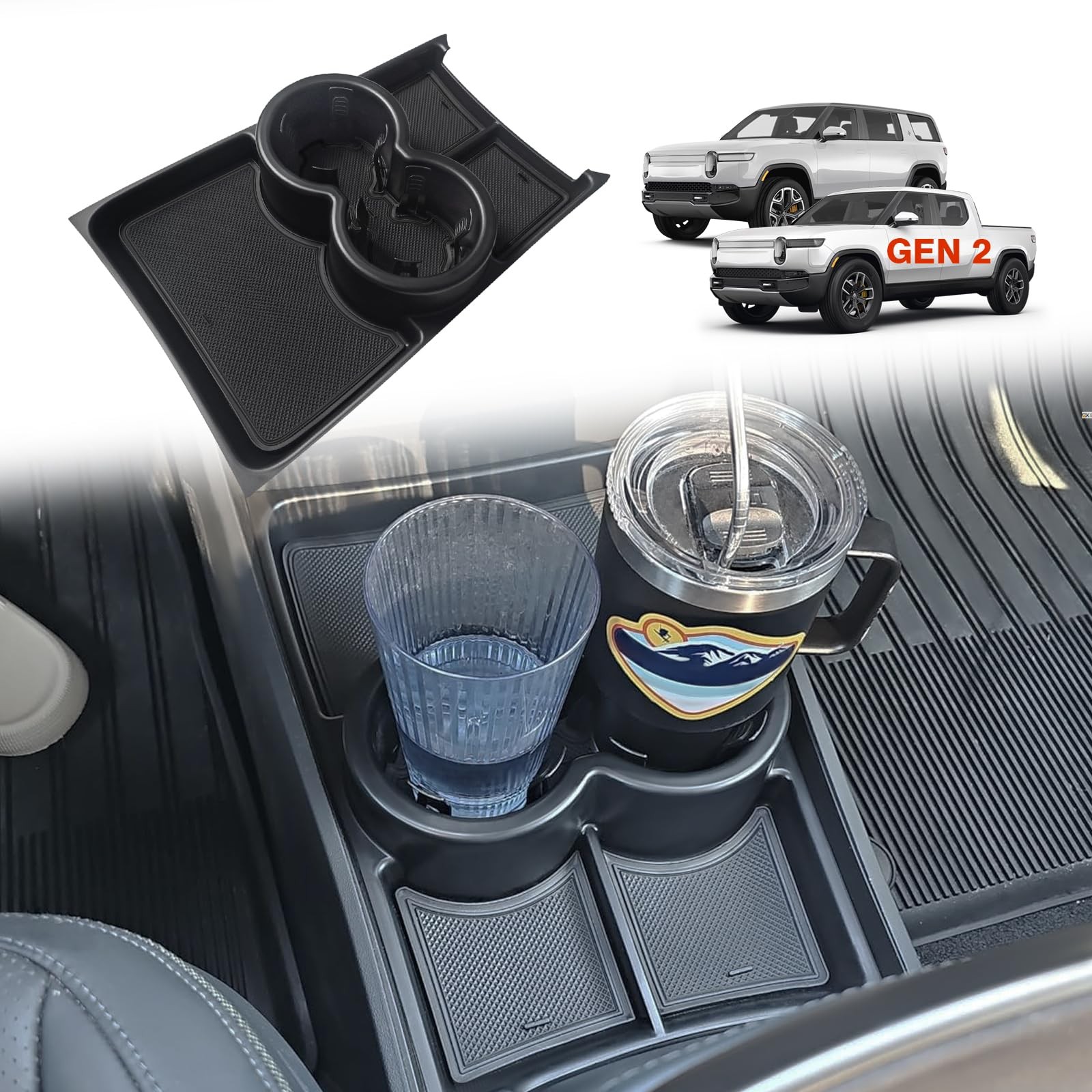 BestEvMod Gen 2 Lower Center Console Organizer Tray Compatible with black