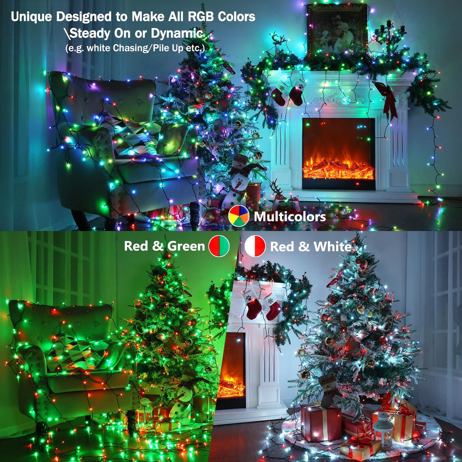 RGB Christmas Lights, 33FT 100 LED Color Changing String Lights with Remote, Dim
