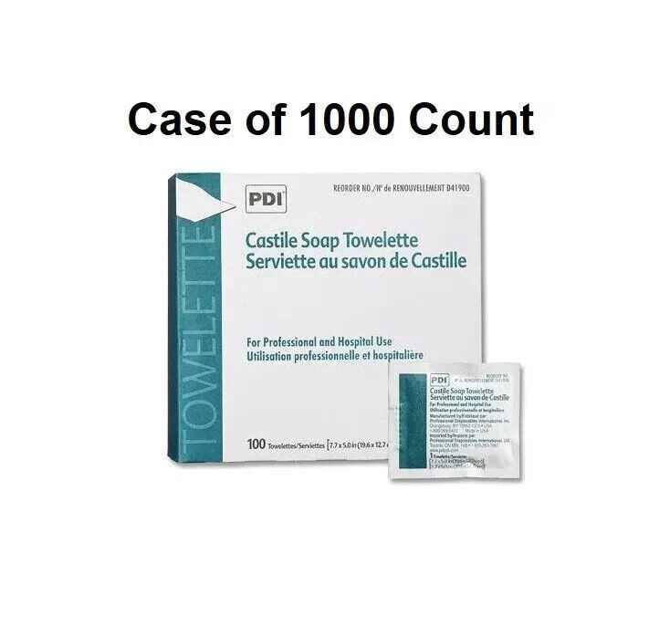 Castile Soap Towelettes by PDI SEALED Case of 1000, 10 boxes of 100 Made in USA