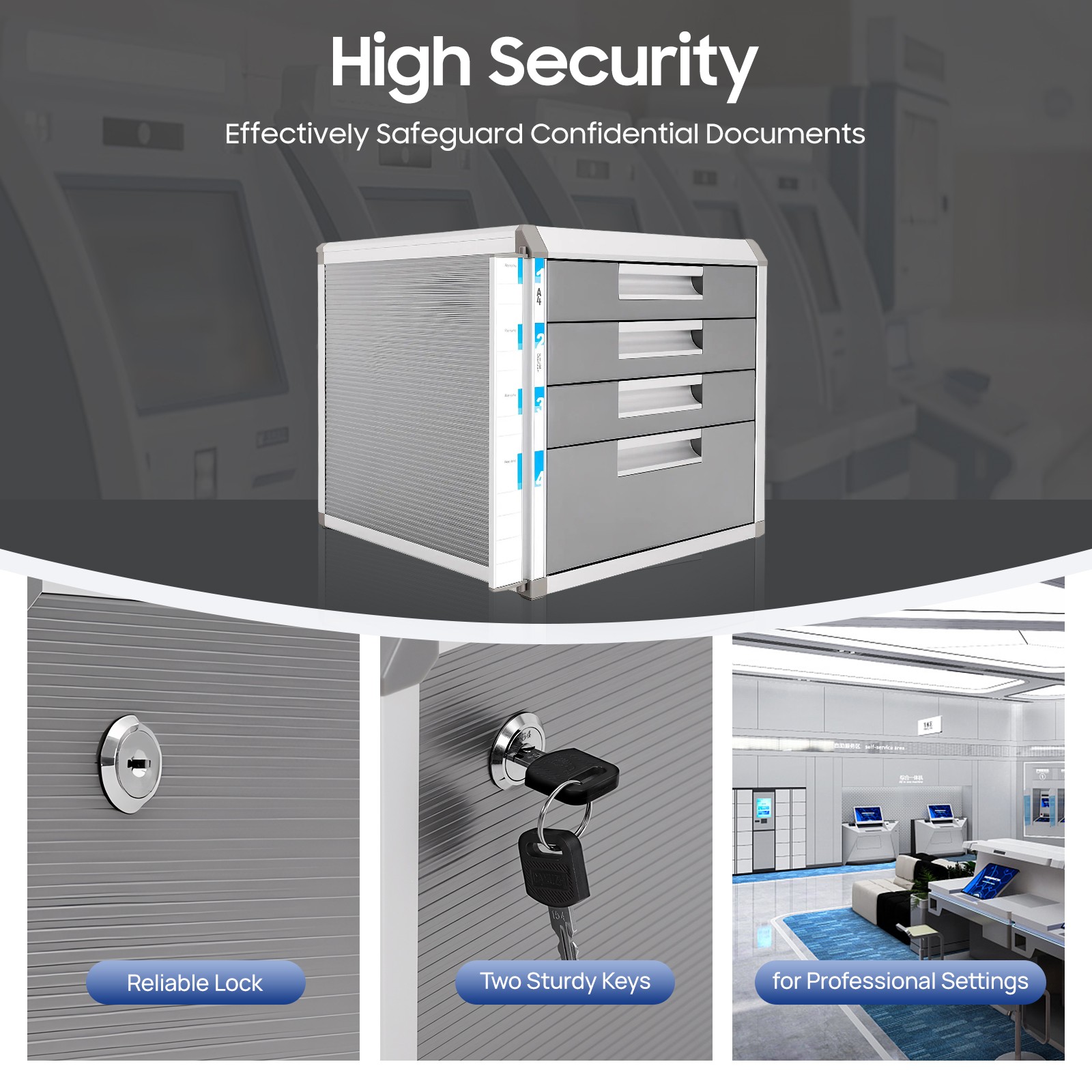 4-Drawer Vertical File Cabinet Storage Mobile Office Metal Lockable Key