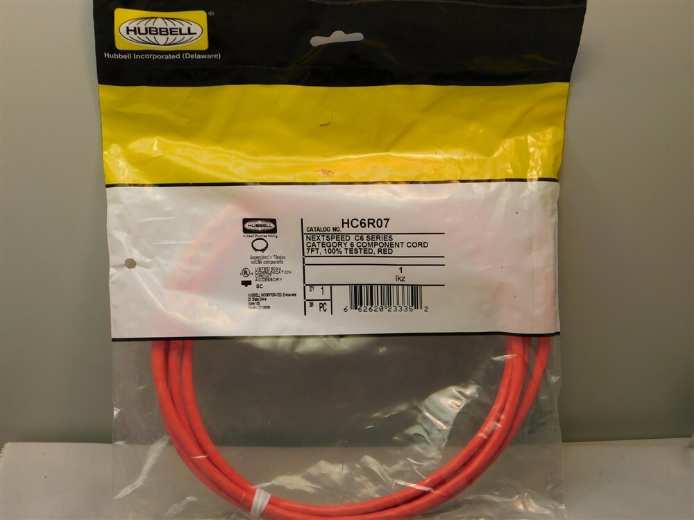Hubbell HC6R07 Nextspeed C6 Series Cat 6 7ft Patch Cord, Red, NEW