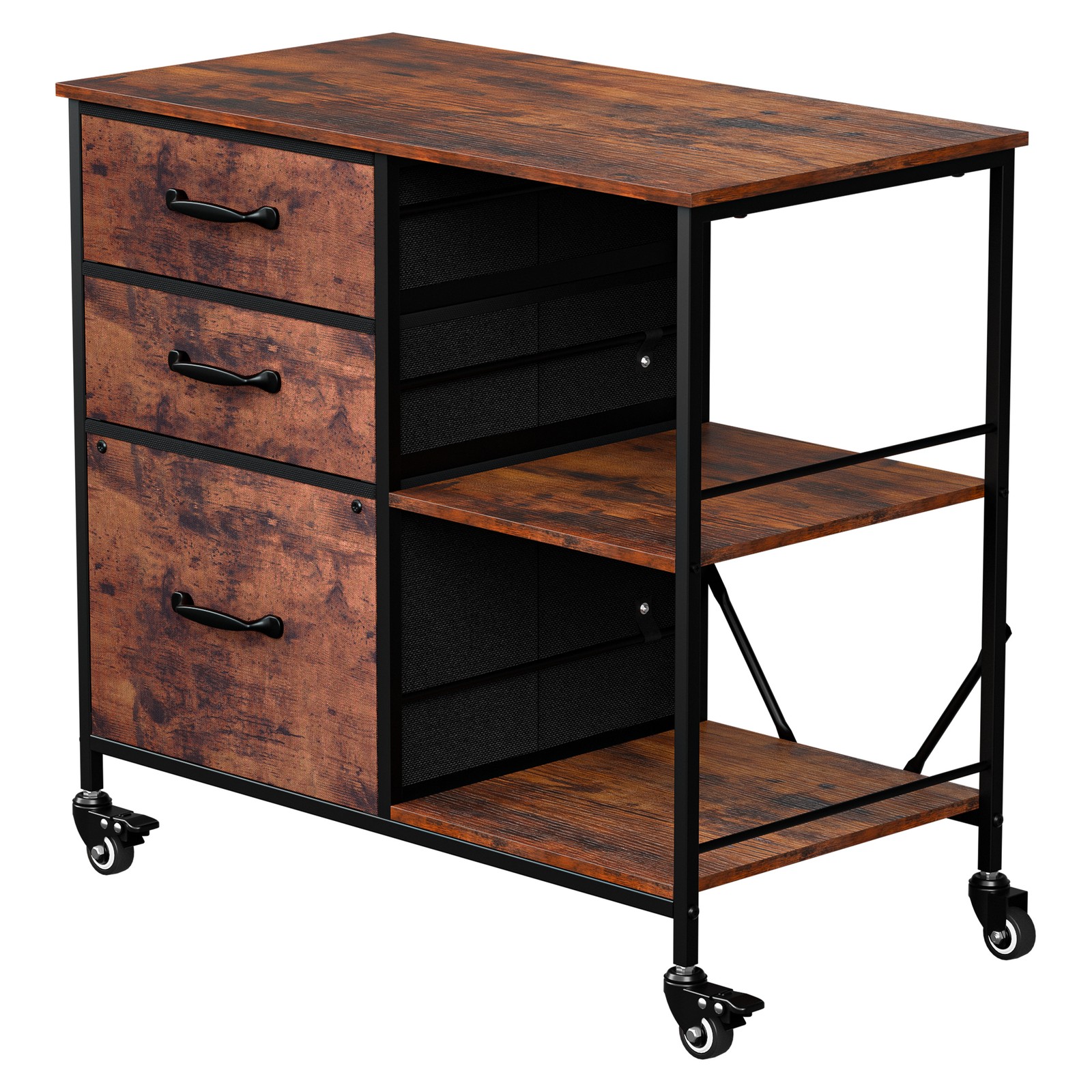 3 Drawer Mobile File Cabinet Rolling Printer Stand w/ Storage Shelf Rustic Brown