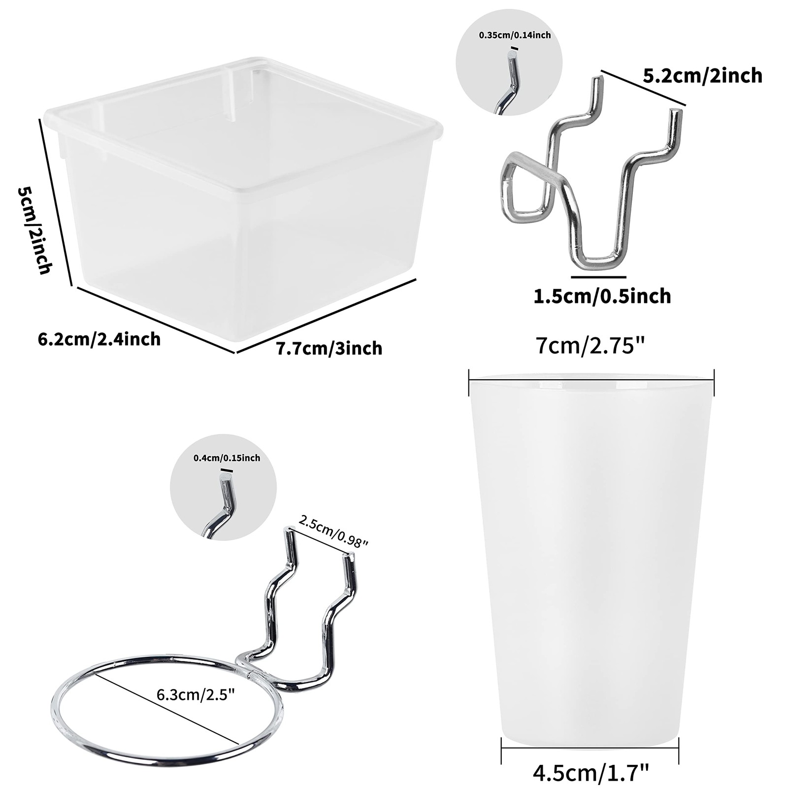 6 PCS Transparent Pegboard Bins Cups With Hooks Organizer Storage Sets