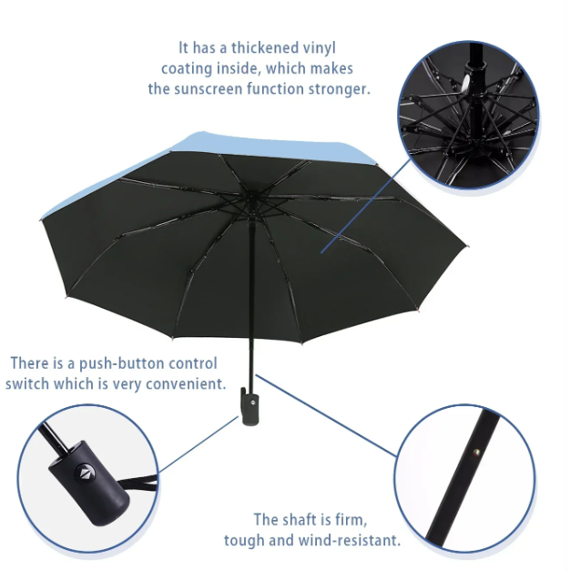 Automatic Umbrella Anti-UV Sun/Rain Windproof 3 Folding Compact Umbrella