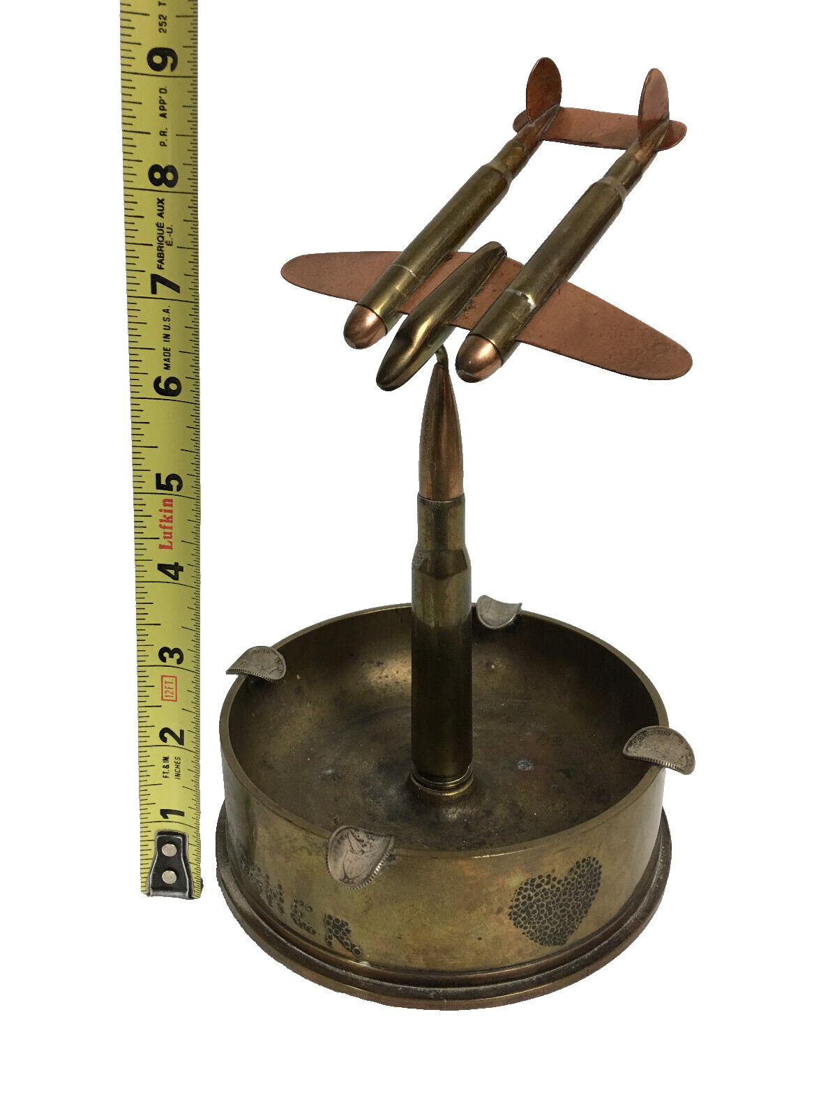 WWII Trench Art Airplane Desk Model Ashtray WWI 6" Base