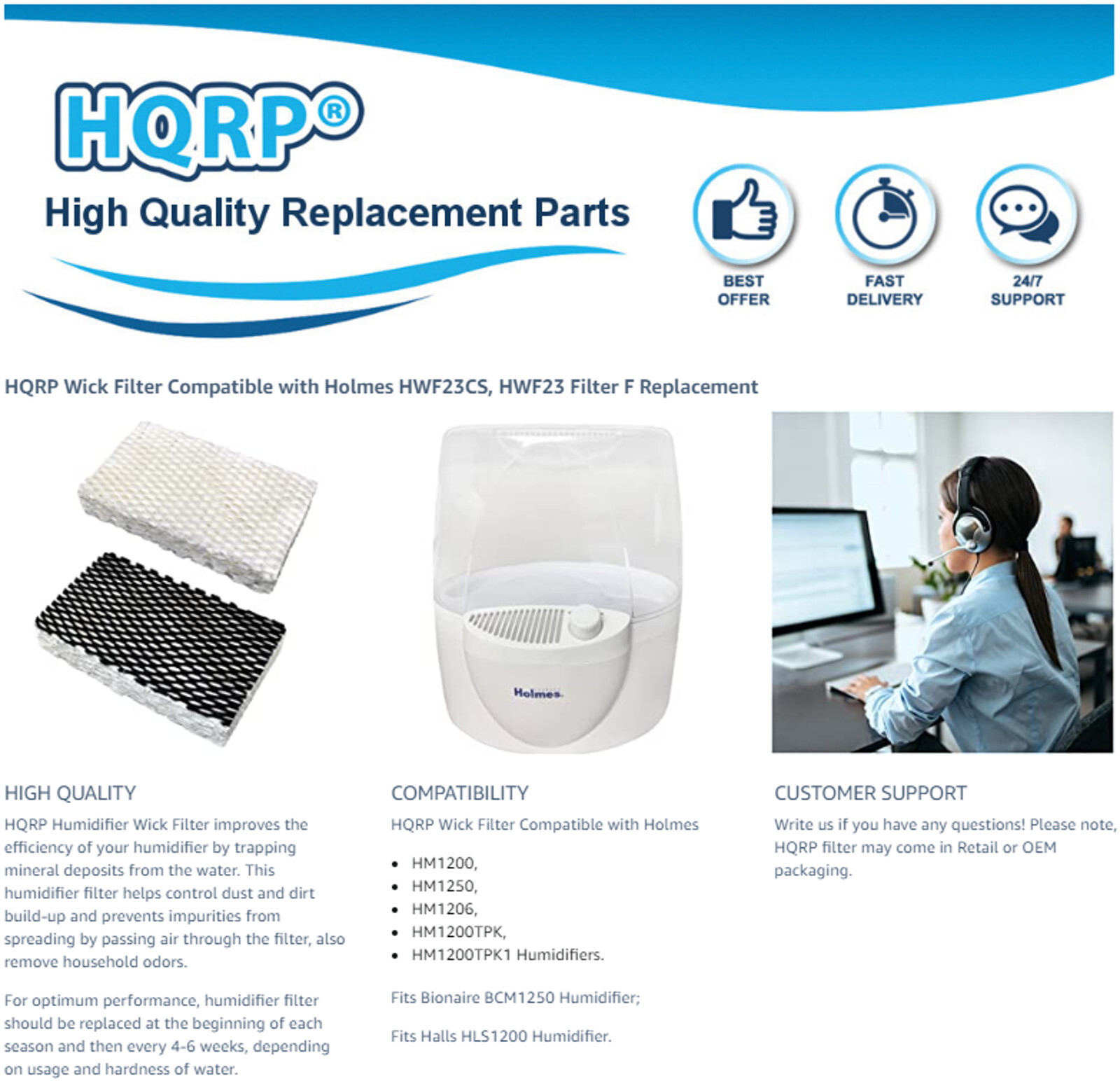 2x Wick Filters for Holmes HM1200 HM1200TPK HM1200TPK1 HM1206 HM1250 Humidifiers