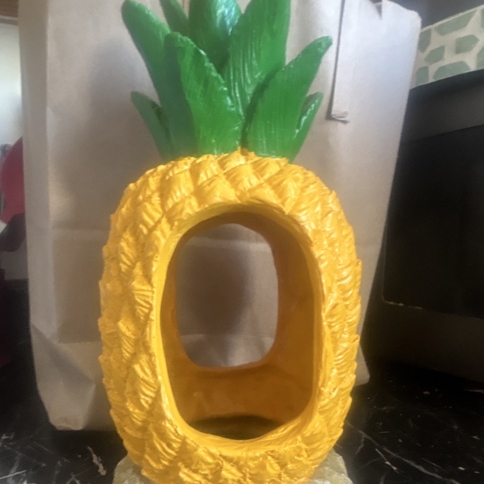Pineapple Aquarium Ornament Plastic Synthetic Yellow Green Decoration