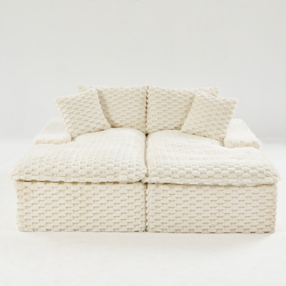 White Turtle Velvet Double Chaise Lounge w/ Sponge, Multifunctional Sofa