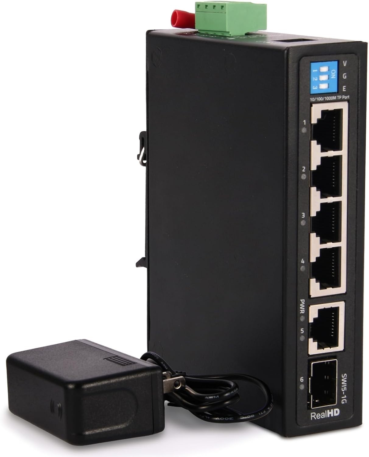 Industrial 6P Ethernet Switch w/Industrial DIN-Rail 1 SFP Port 12Gbps Capacity