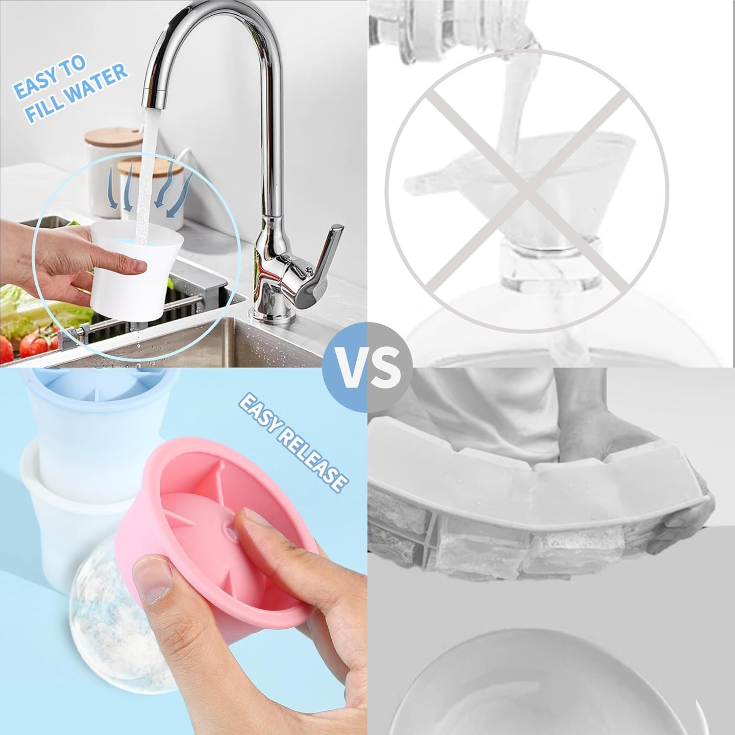 Upgrade Ice Molds 4 PCS Silicone Sphere Ice Mold Maker Stackable Easy Release
