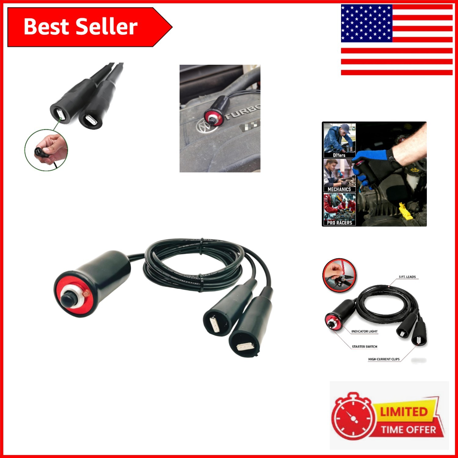 Professional Grade 12V Remote Starter Switch with Quick-Connect Alligator Clips