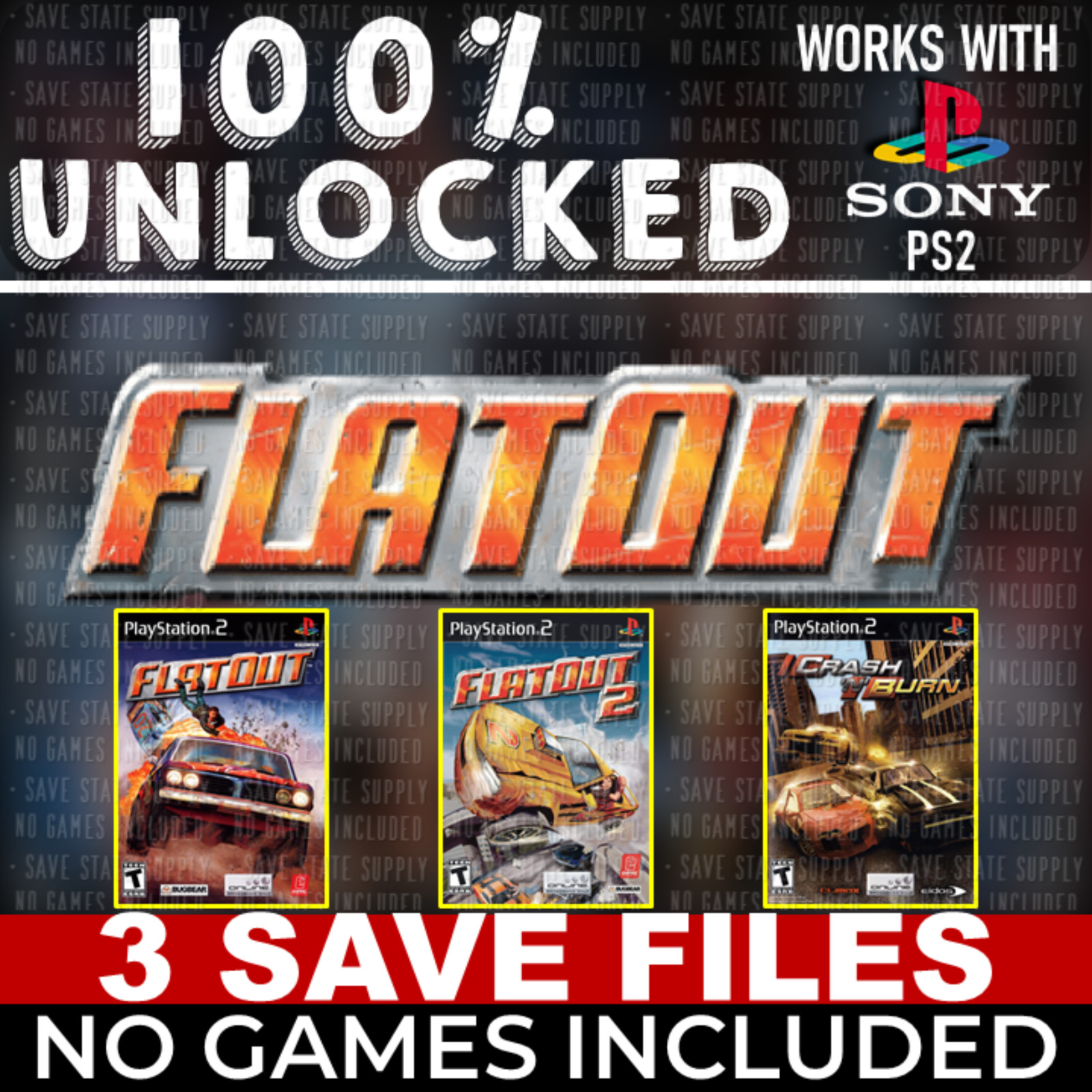Flatout Flatout 2 Flat out Crash 'N' Burn PS2 PS3 Memory Card USB All Cars Items