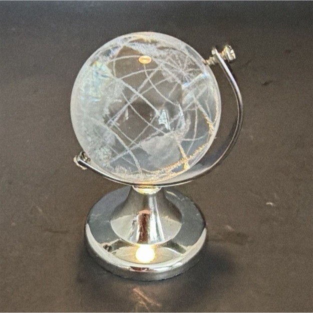 Clear Glass Tabletop Decorative Globe on Silver Metallic Metal Base Stand