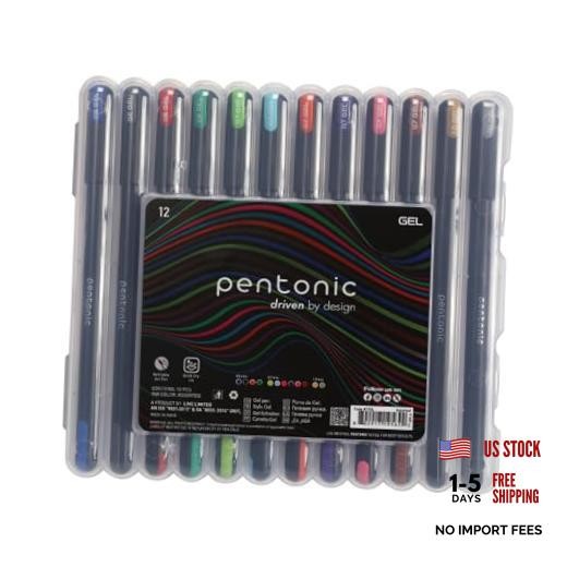 Gel Pens In Pen Organizer Case, 12 Count, Assorted Colored Ink, 0.6 mm, Chisel