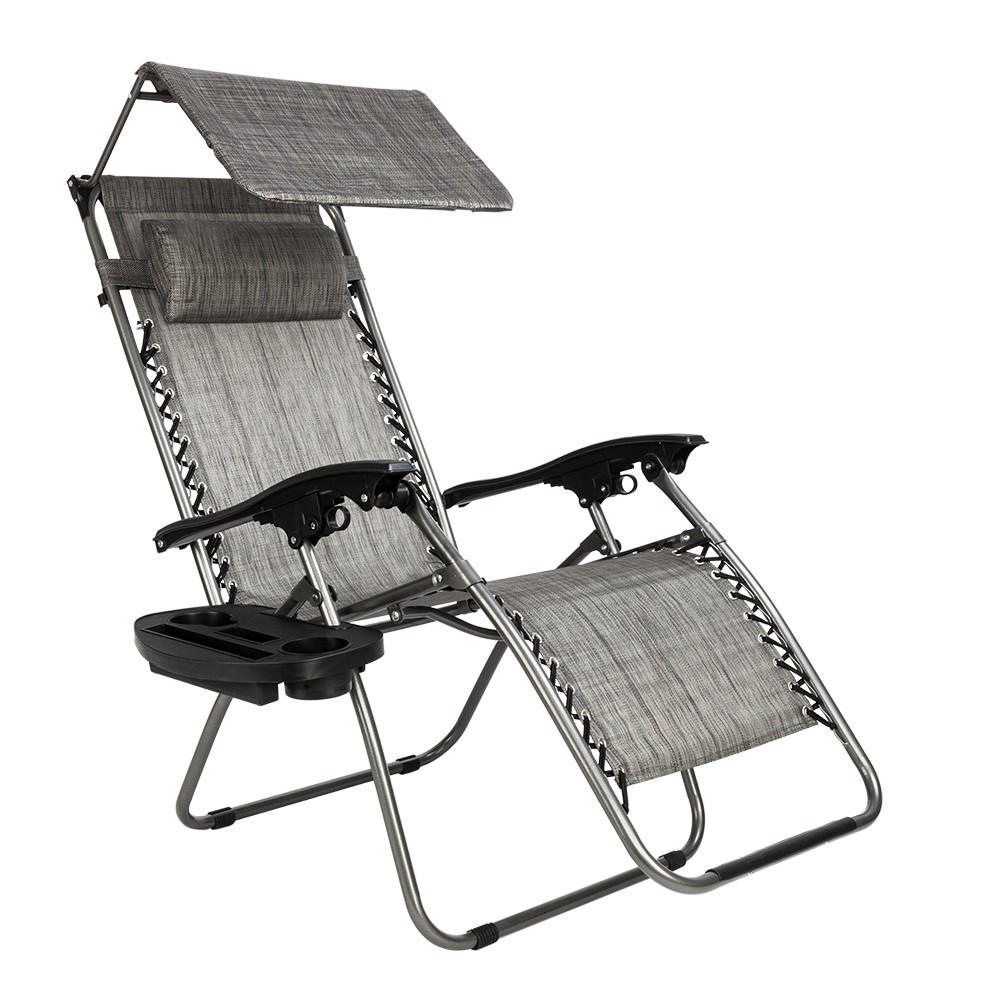 43" Zero Gravity Folding Patio Lounge Chairs w/ Canopy Sunshade Cup Drink Holder