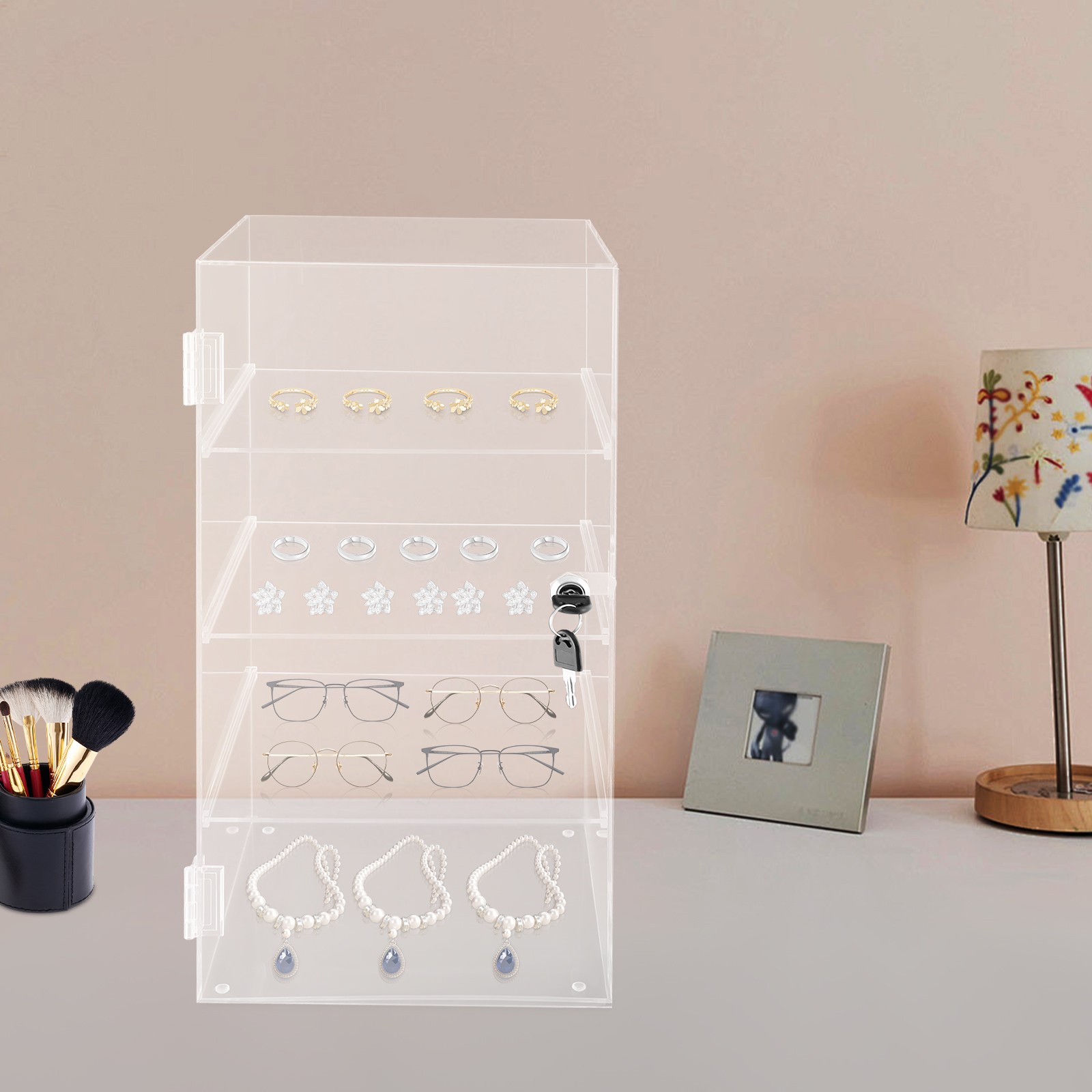 Removable Clear 4-tier Acrylic Display Case W/ Lock Key Display Case W/ Shelves
