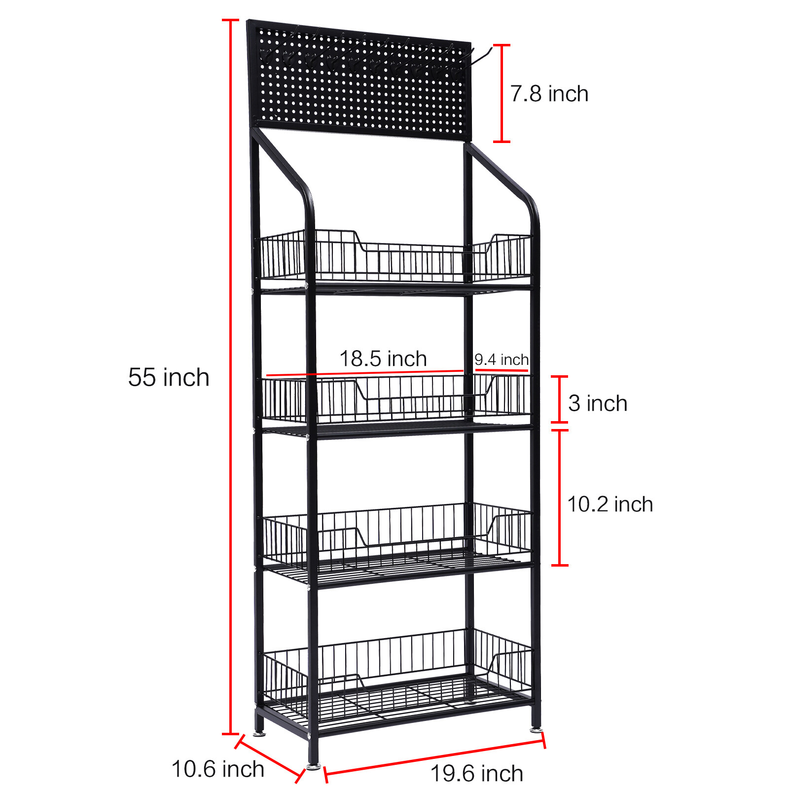 4-Tier Metal Baker's Rack With Locking Wheels, Wine Rack & 5 Hooks