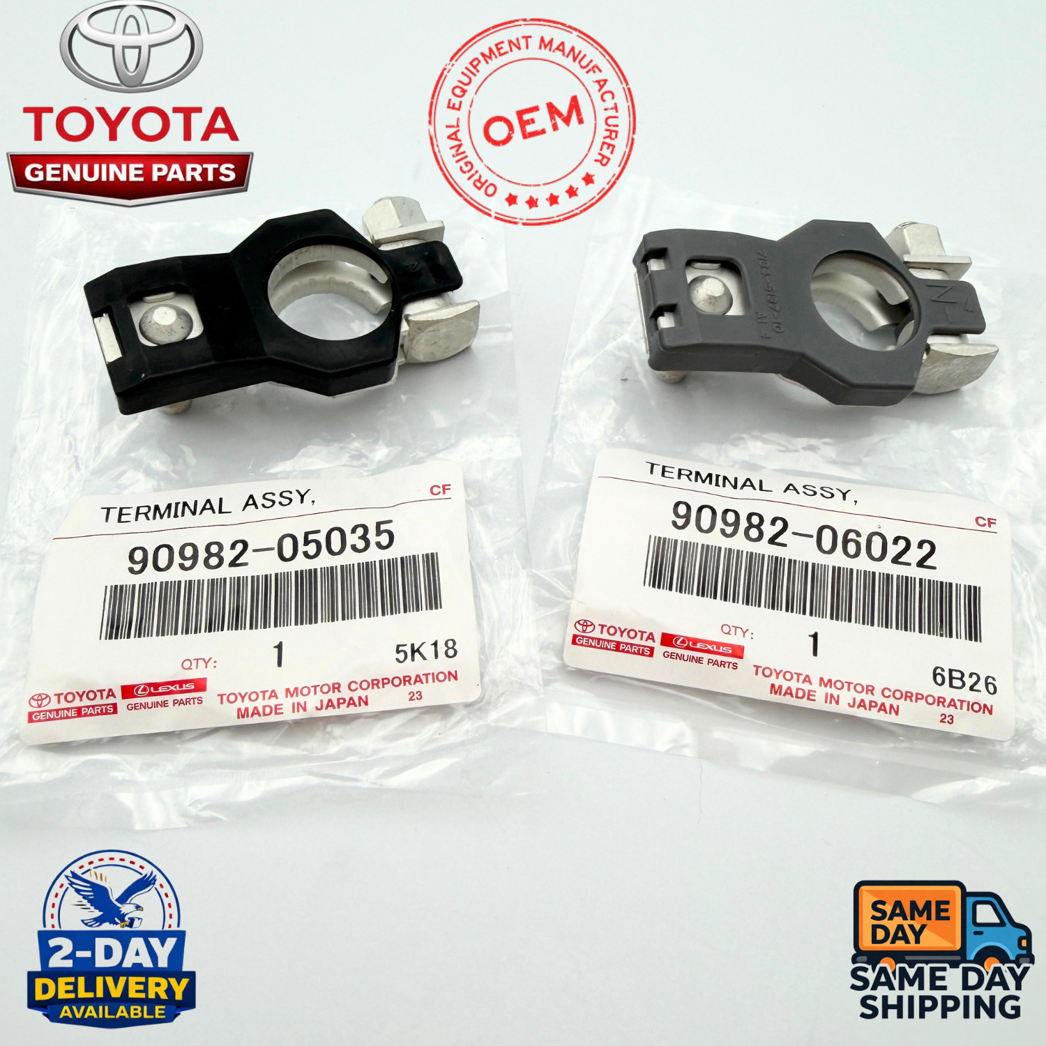 Genuine OEM Toyota Battery Terminal Assembly 90982-05035 and 90982-06022