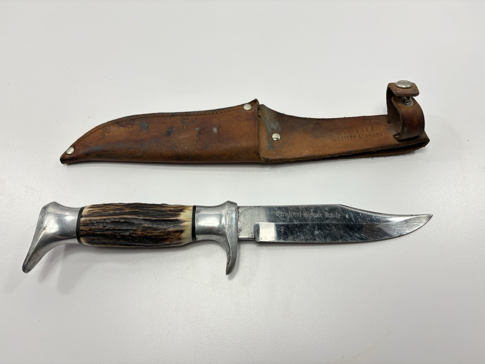 Edge Mark Solingen Germany #54 Original Bowie Knife Genuine Stag Handle & Sheath