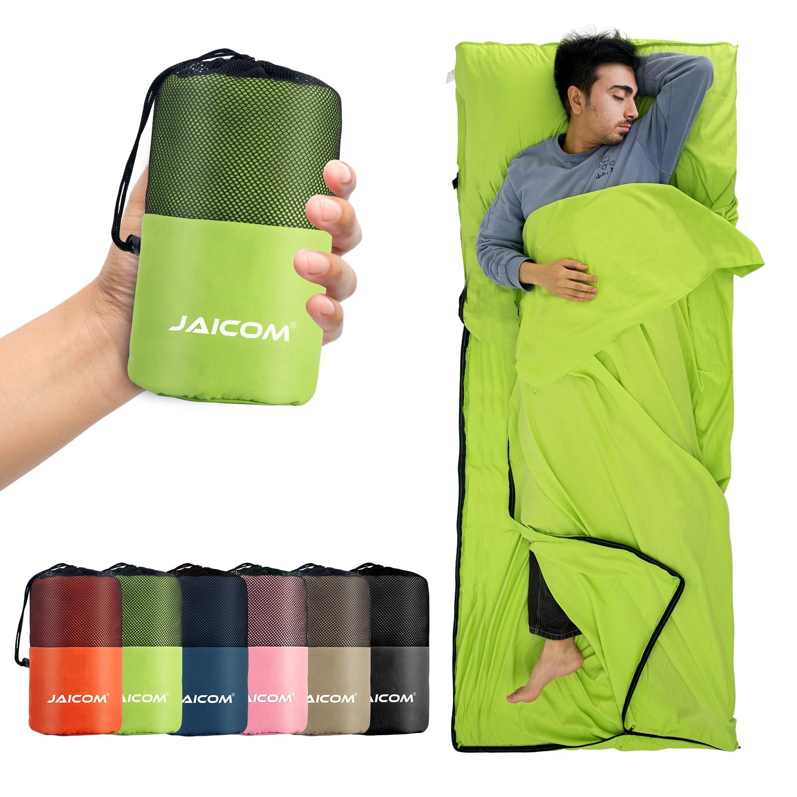 JAICOM Sleeping Bag Liner, Travel Sheets & Adult Sleep 86.6 x 35.4", Green