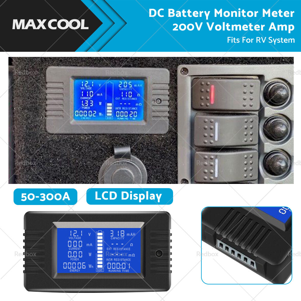 50-300A LCD Display DC Battery Monitor Meter Suitable for RV System 200V
