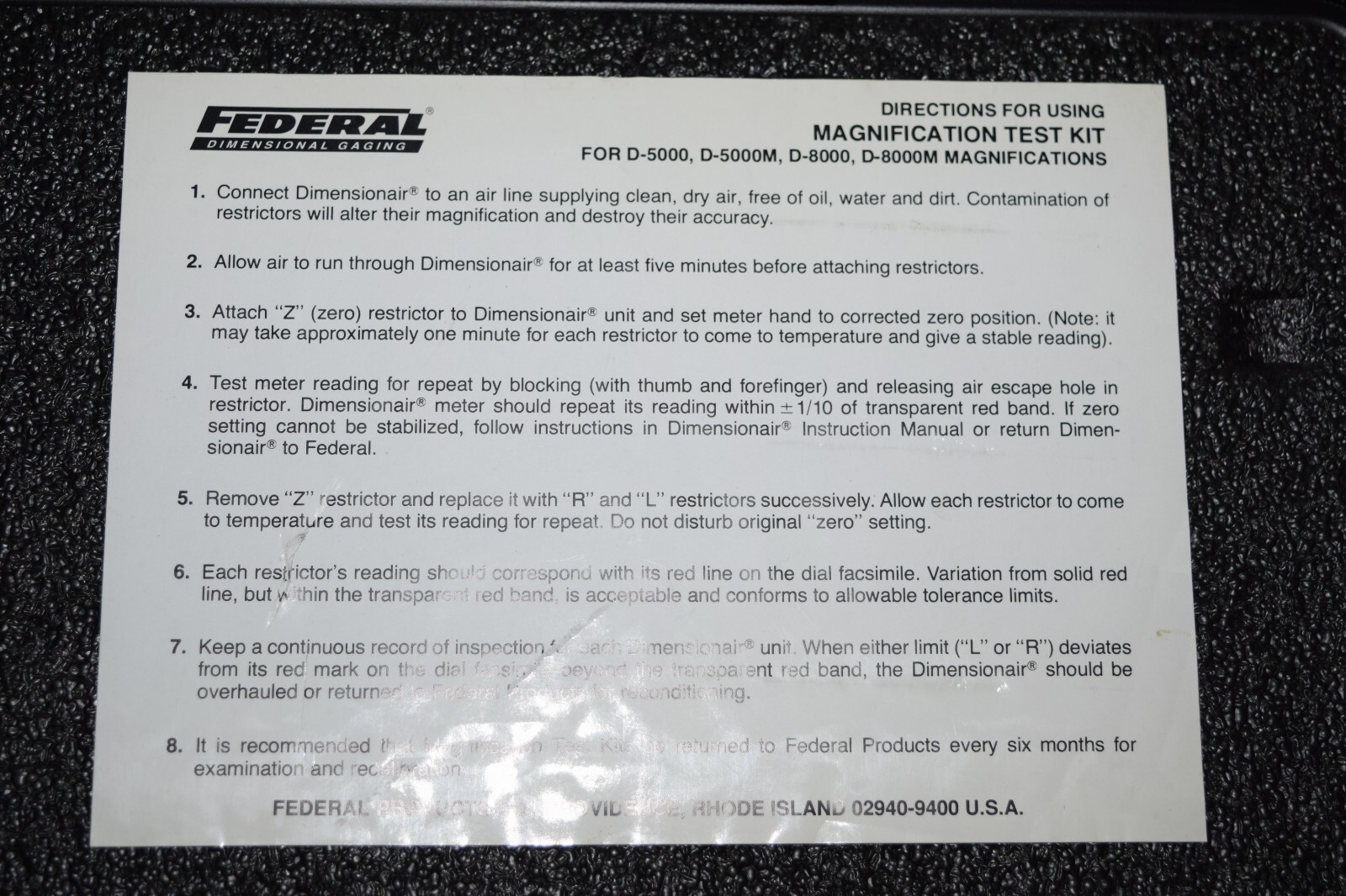 Federal Magnification Test Kit D-5000 D-8000
