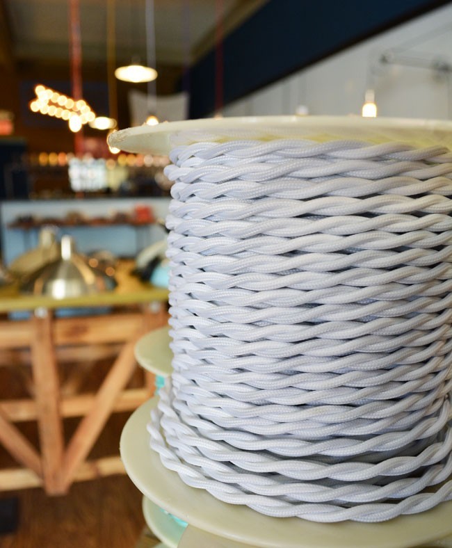 WHITE - Twisted Cloth Covered Electrical Wire 25 ft - Steampunk Retro
