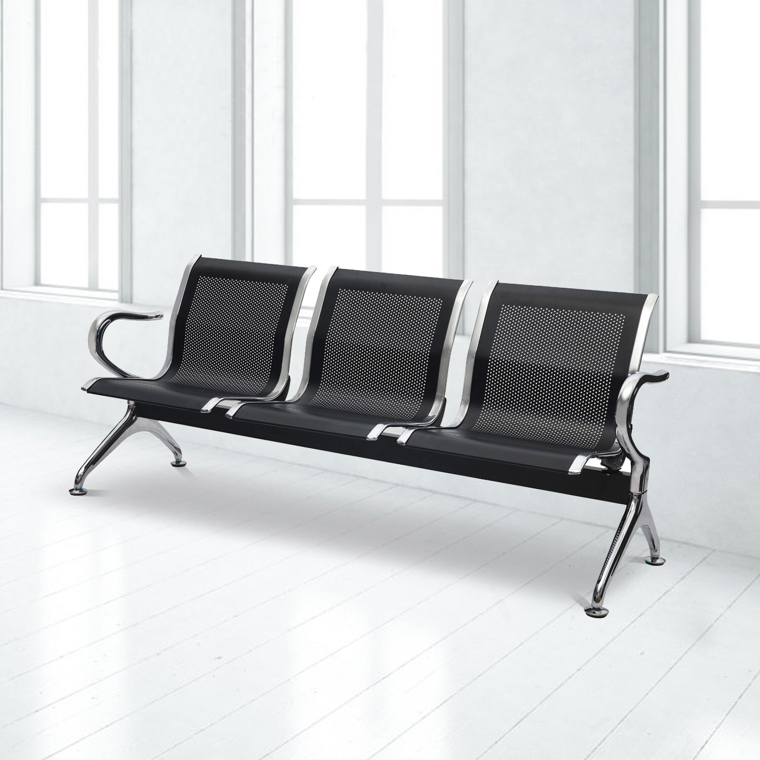 Heavy Duty 3-Seat Airport Office Waiting Chair Salon Bench Seat Black