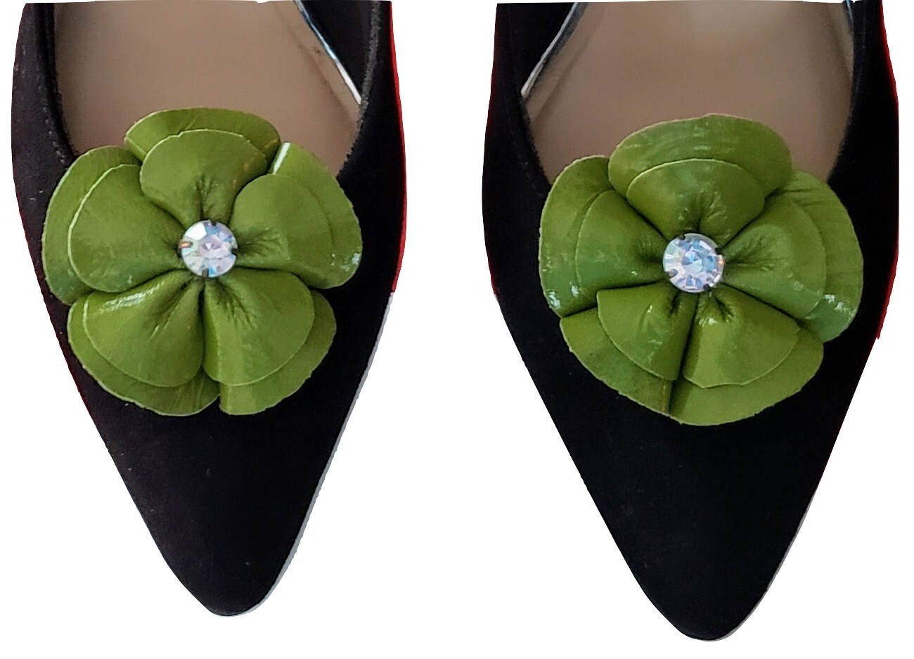Bridal Wedding Prom Green Rose Leather Shoe Clip Dress Formal Wear Accessory