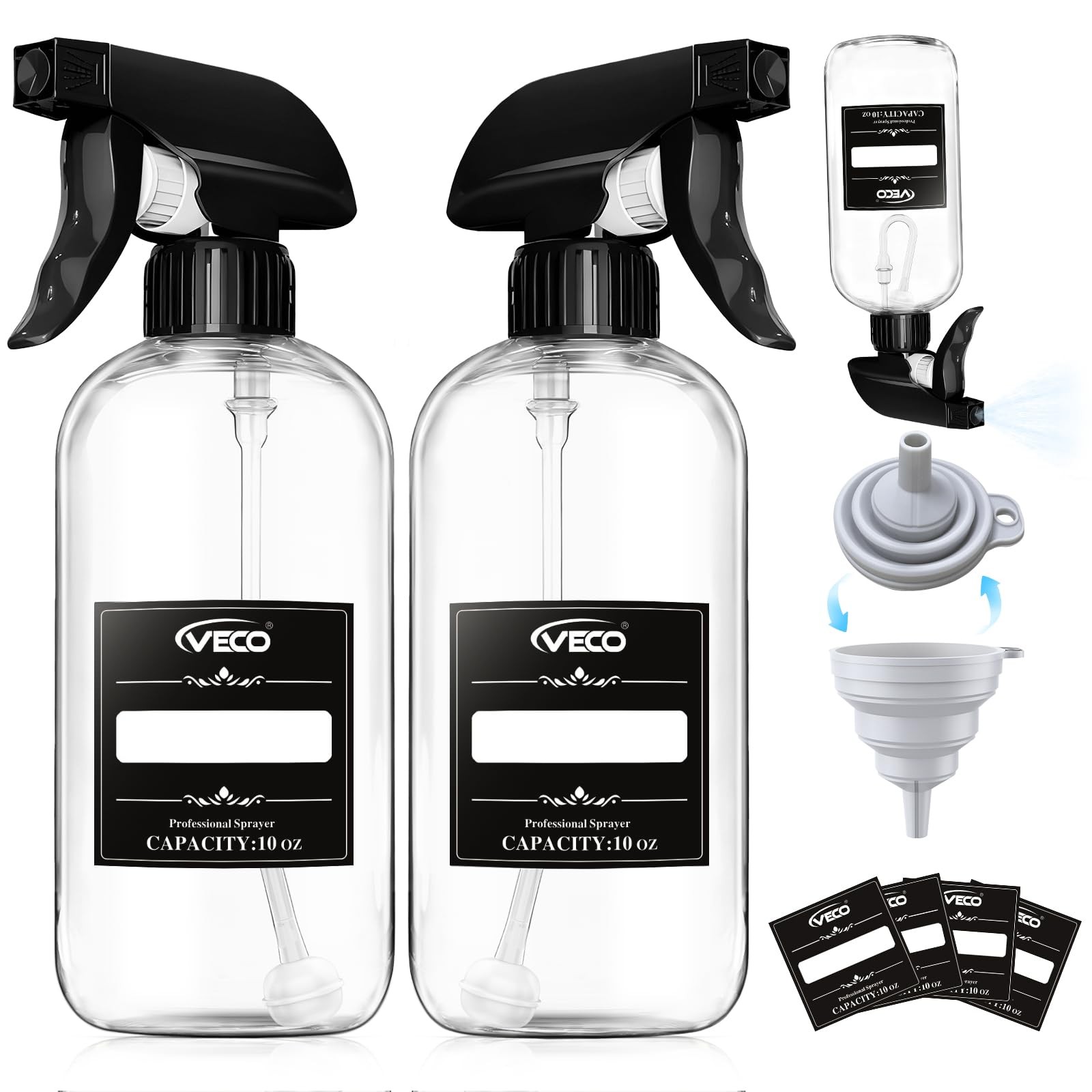 Veco 300mL (10oz) 360° Spray Bottles, 2-Pack — Adjustable Nozzle, Leak-Resist...