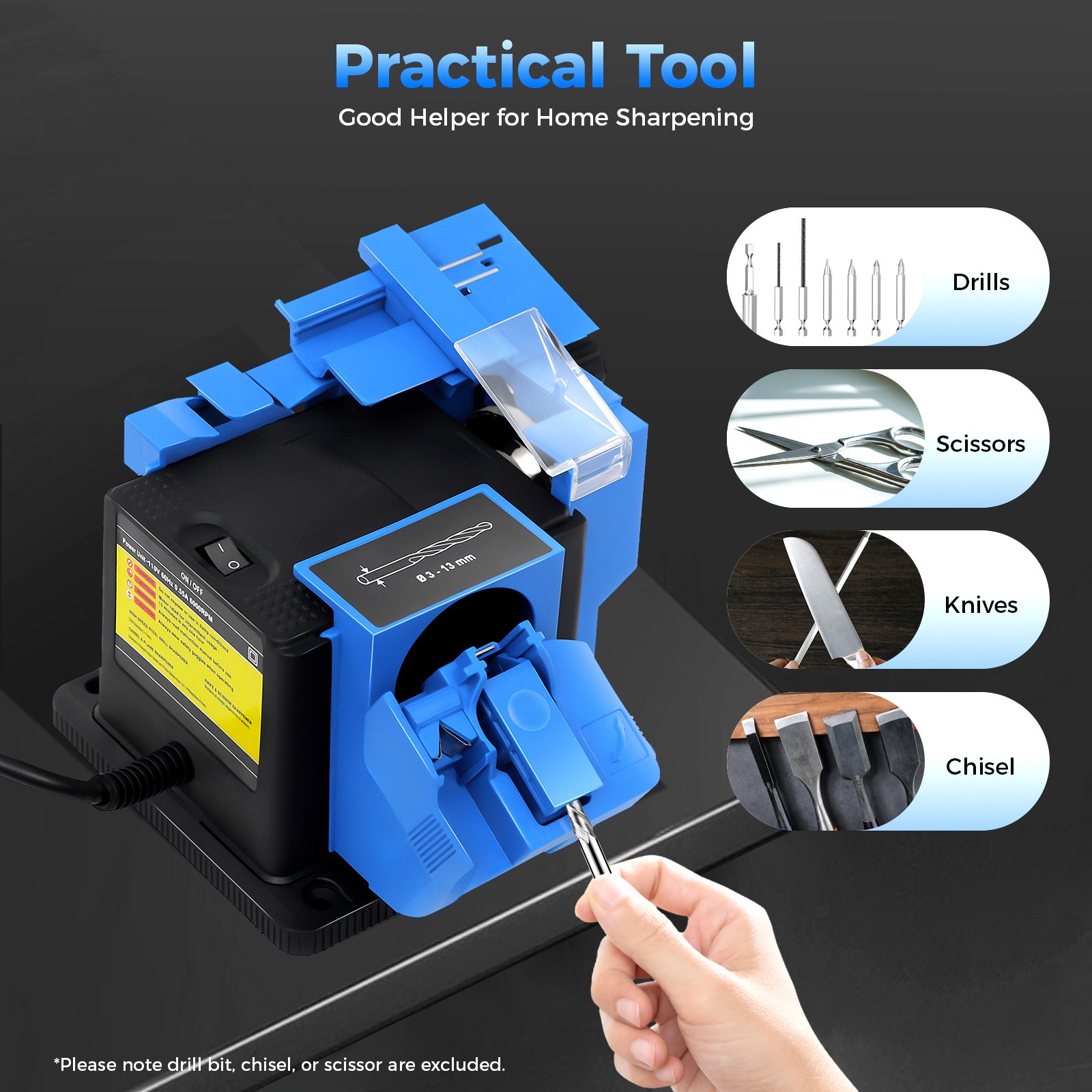 Electric Sharpener Multi Task Knife Scissor Drill Bit Chisel Sharpening Machine