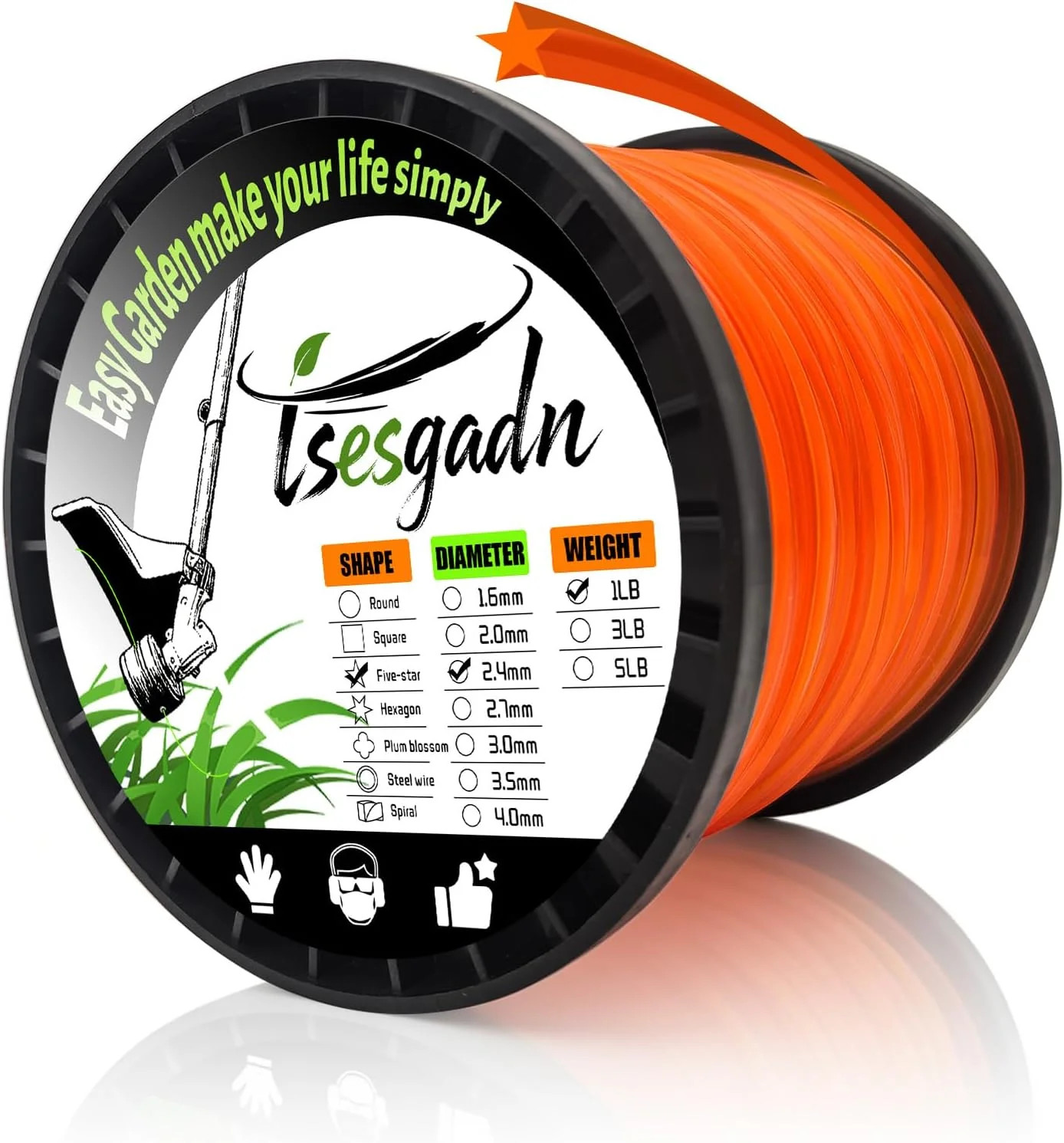 .095" String Trimmer Line Orange Pentagon Weed Eater String Premium Nylon Trimme