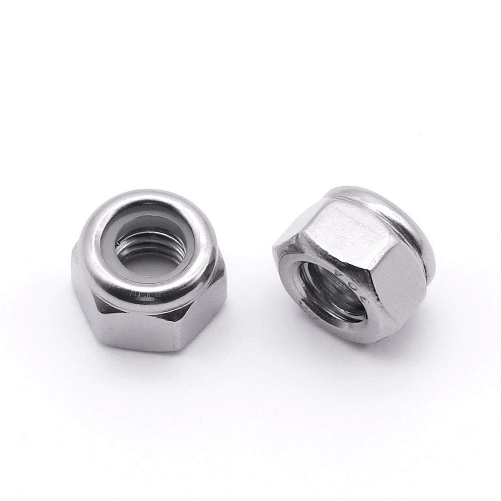 #8-32 Nylon Lock Nuts, 304 Stainless Steel (18-8) Hex Insert #8-32, Silver