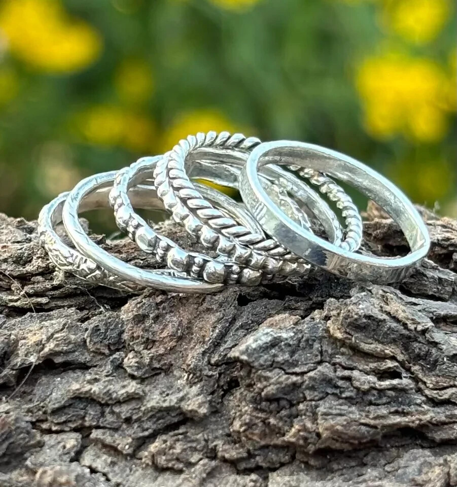 Set of 6 Sterling Silver Stacking Rings Sterling Silver Stackable Gift Ring Set