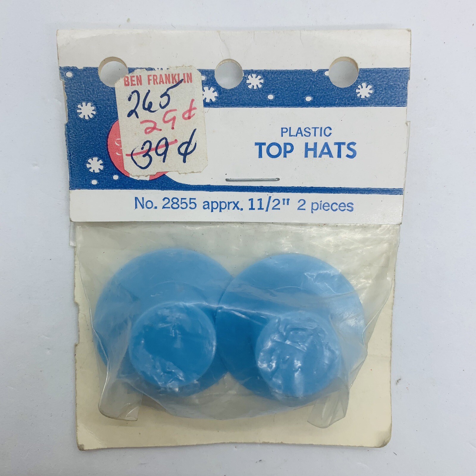 Pack of 2 Vintage Fibre Craft 1-1/2" Plastic Top Hats No. 2855 Pale Blue