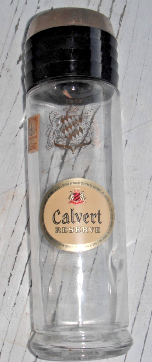 CALVERT RESERVE Vintage Clear Glass BOTTLE WIth Coasters 1/5Gal MD Stamp