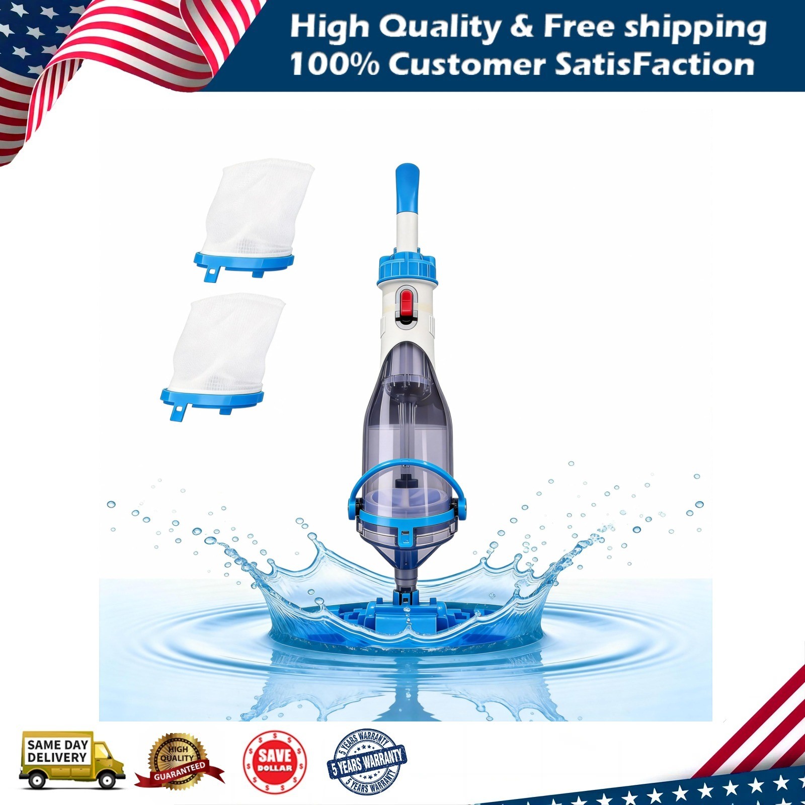 Handheld Pool Vacuum Quick charge & 80min Longer Continous Running Time Cordless