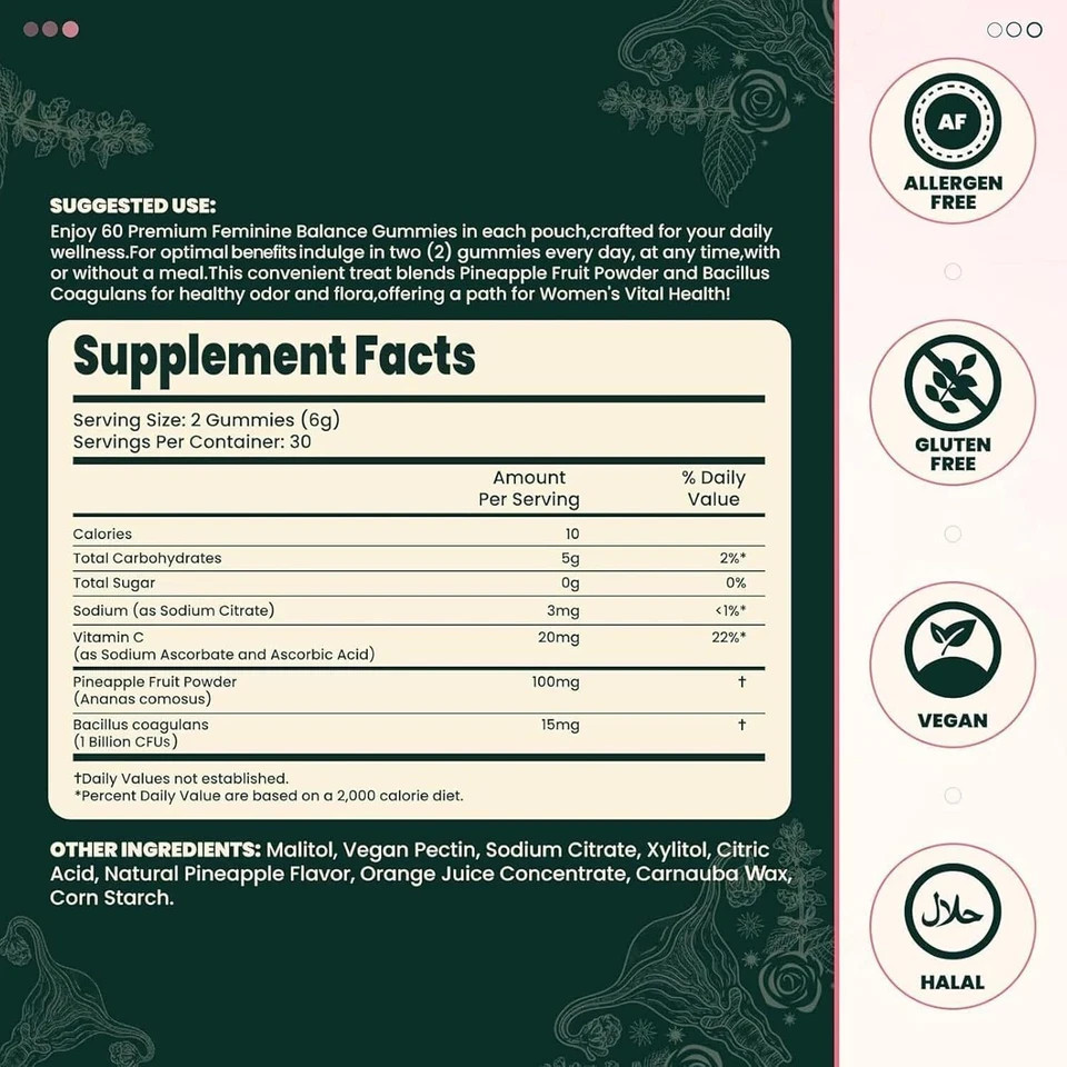 Vital Source Feminine Balance Gummies Hawaiian Pineapple Fast Shipping