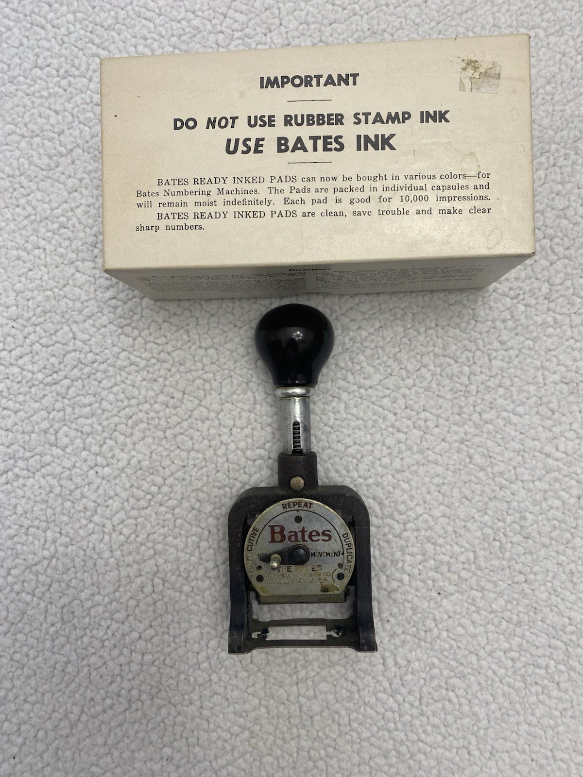 Vintage Bates Numbering Machine 6 Wheel Style Stamper USA -
