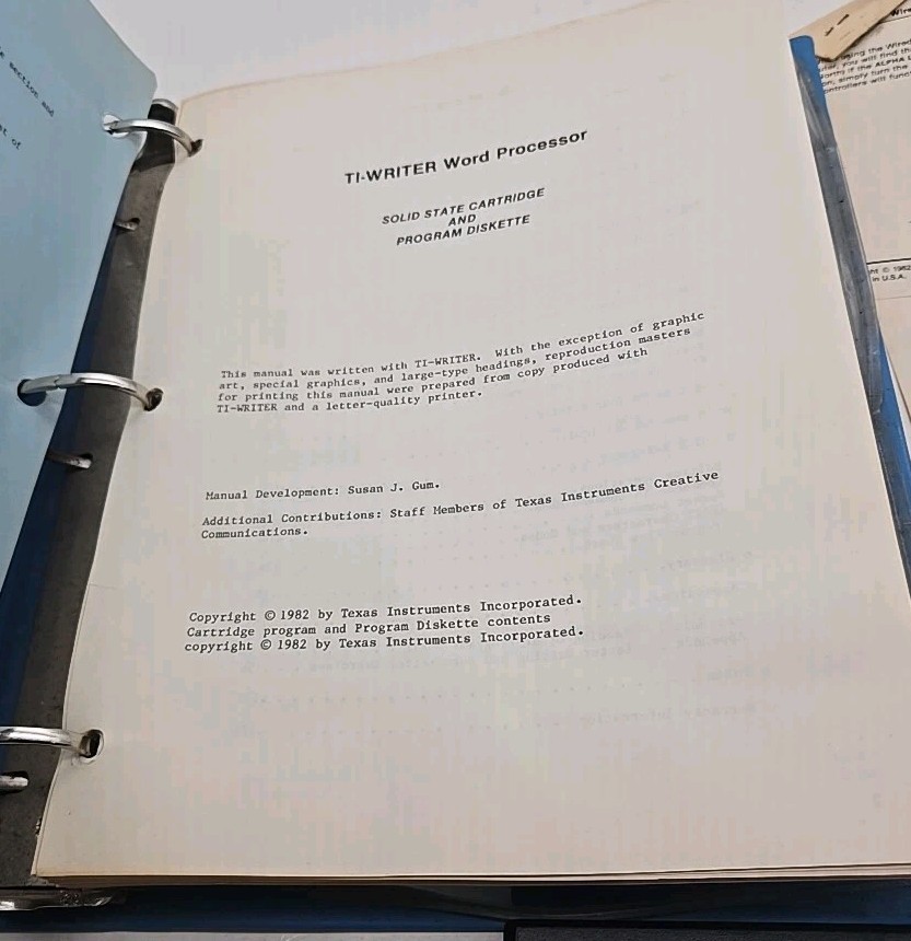 Texas Instruments Home Computer Binder TI-WRITER/WORD PROCESSOR TI-99/4A (22)