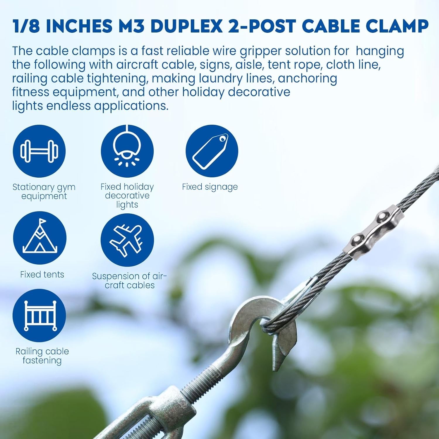 20Pcs M3 Stainless Steel Duplex Wire Rope Clips, Duplex Double Bolt Cable Clamp,