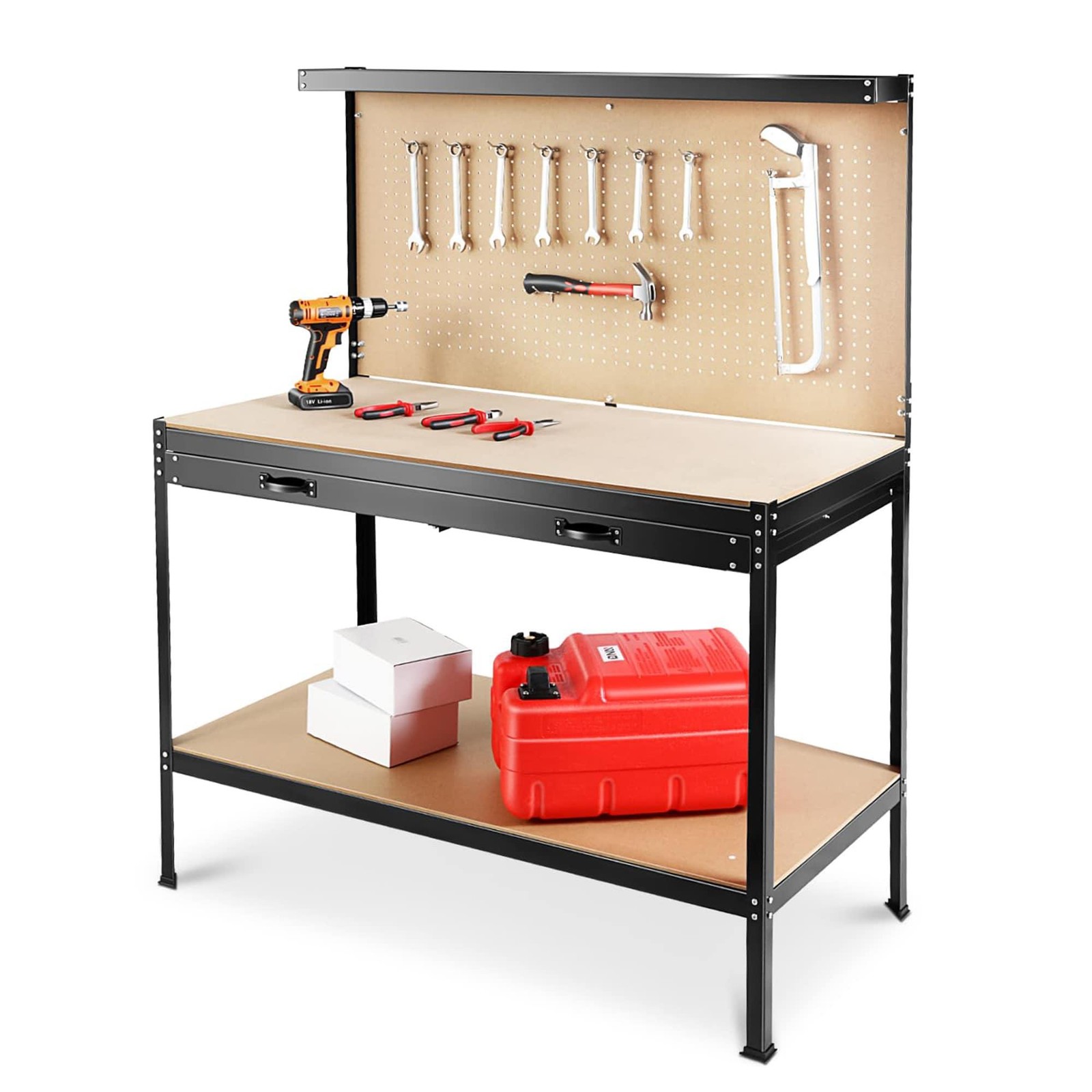 63" Tools Cabinet Working Tables Tool Storage Workshop Drawers and Pegboard