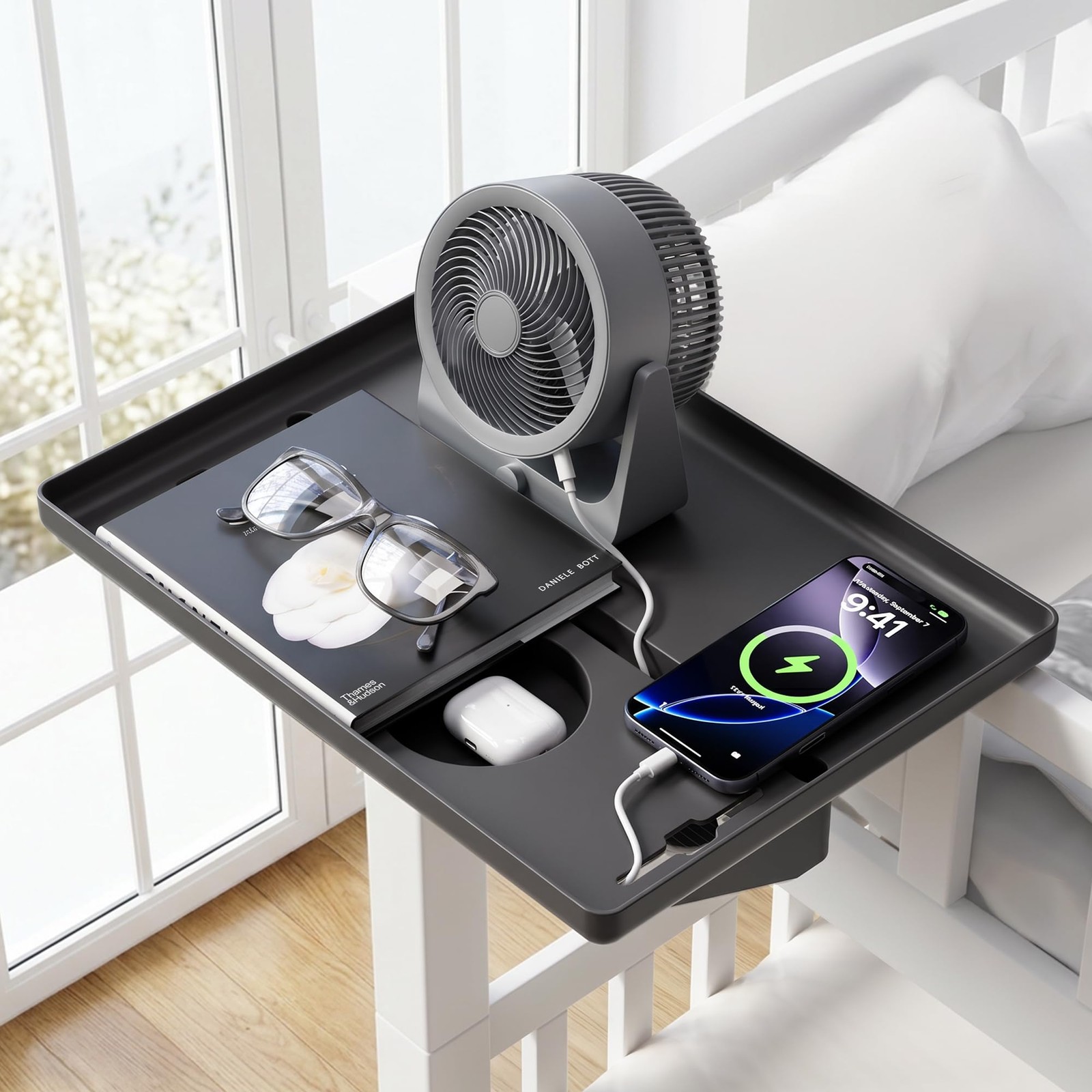 JOYMOOP Black clip-on bedside shelf for bunk beds