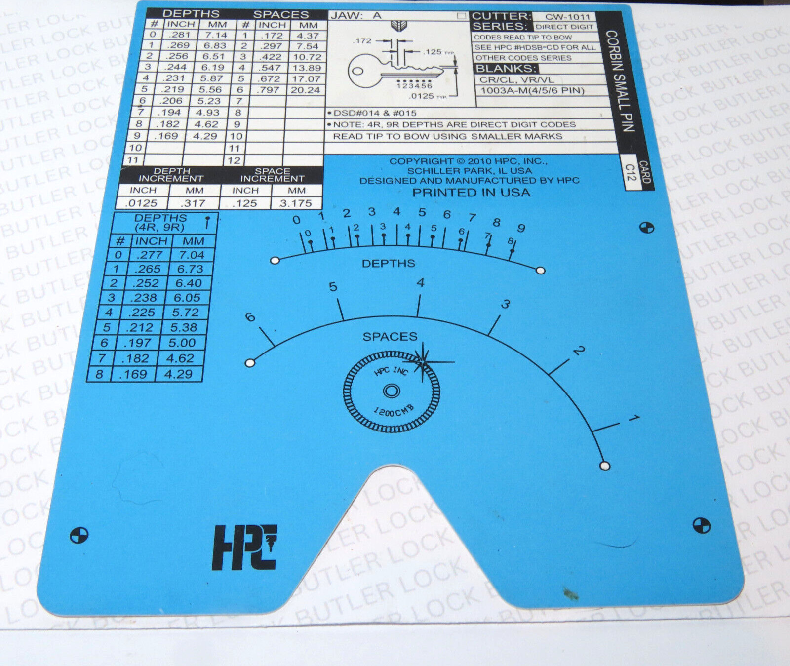 HPC  C12 Code Card  HPC CODE MACHINE CODE CARD C12  Locksmith